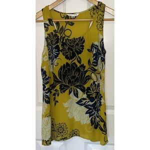 CAbi #286 Women's Yellow Floral Silk‎ Blend Racerback Tank Top Blouse Size Small